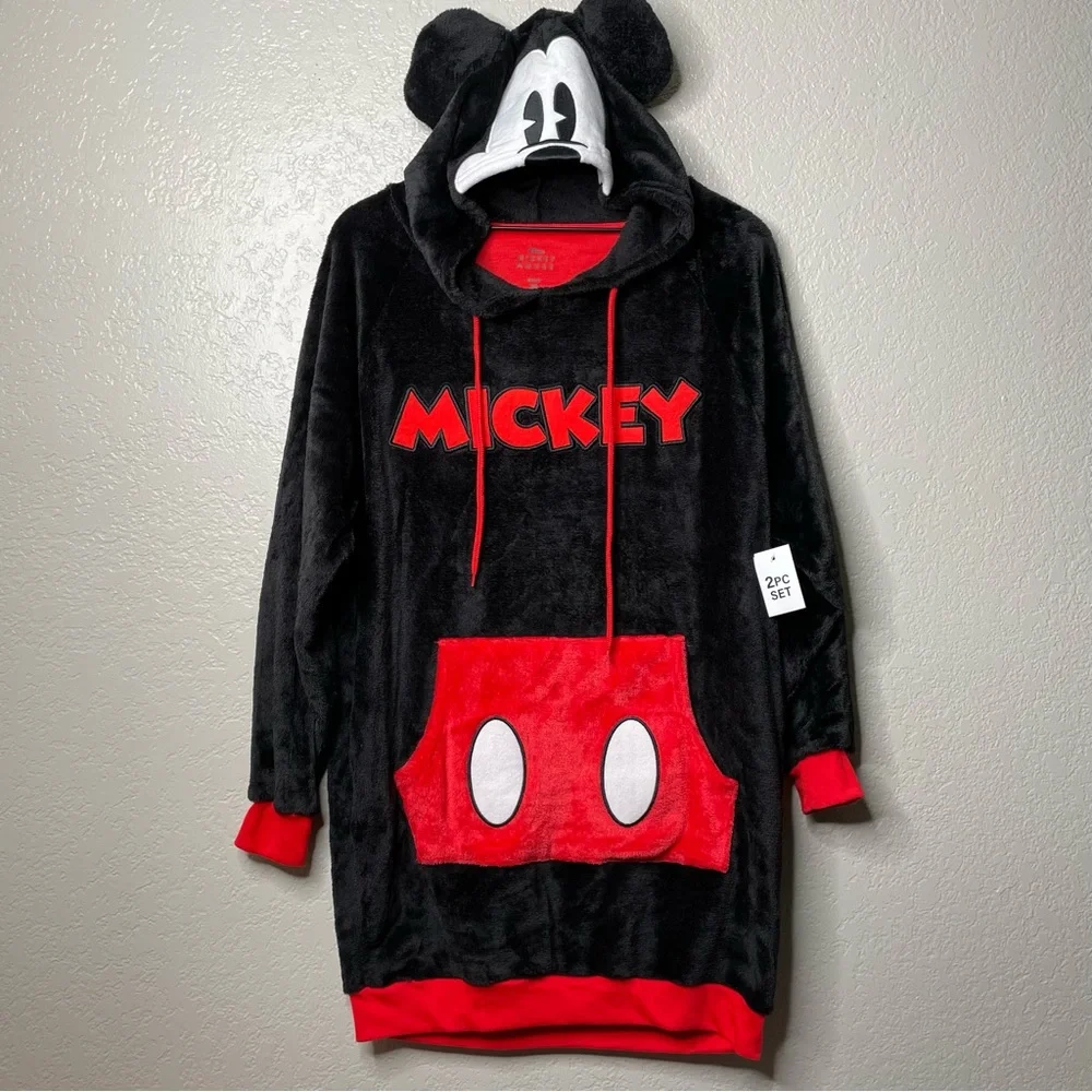 NWT Disney Women's Mickey Mouse Sleep Lounger Black and Red Fleece Hoodie - Picture 2 of 15